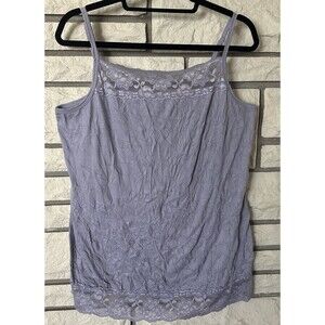 Maurices Women Lace Trim Y2K Cami Tank Top Size L Purple Crinkle Fairy 90s Boho